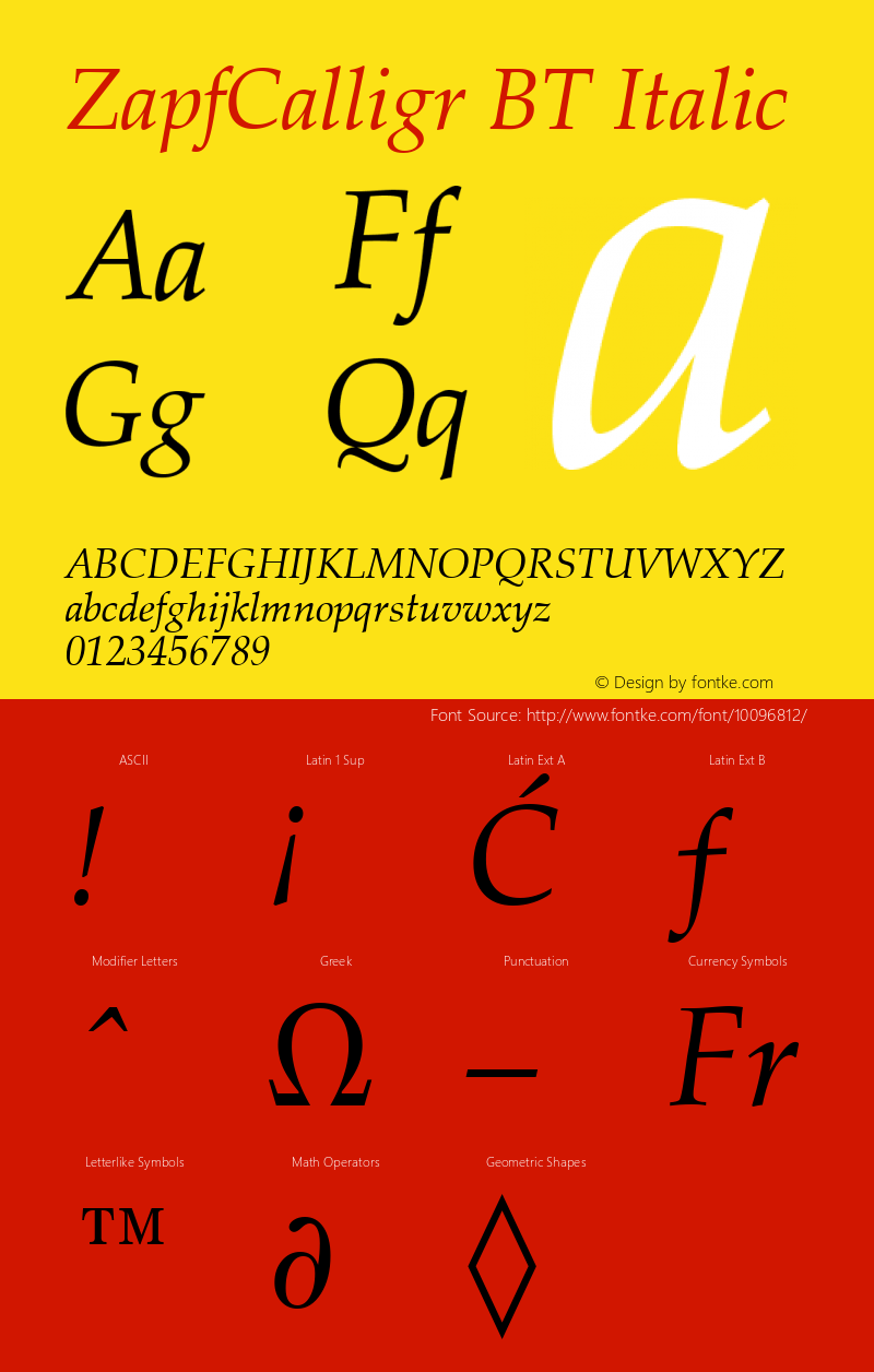 ZapfCalligr BT Italic Version 2.001 mfgpctt 4.4图片样张