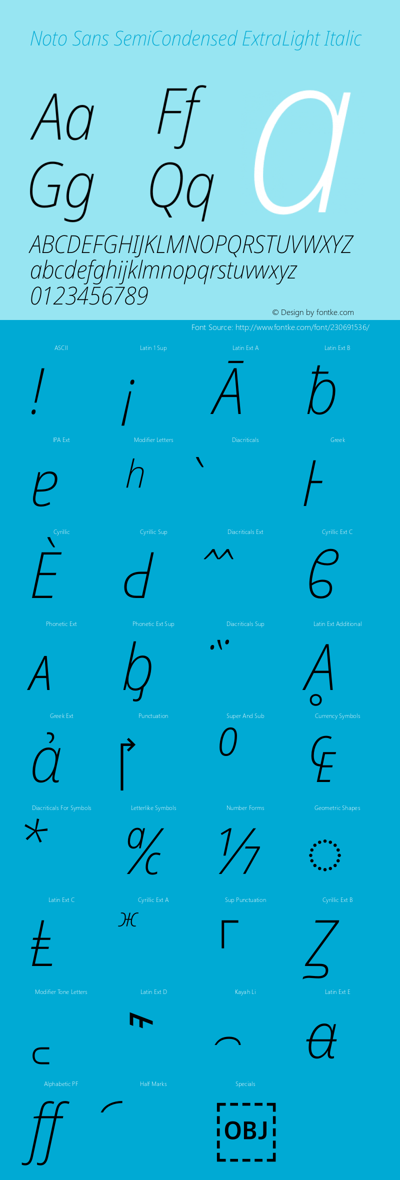 Noto Sans SemiCondensed ExtraLight Italic Version 2.008图片样张