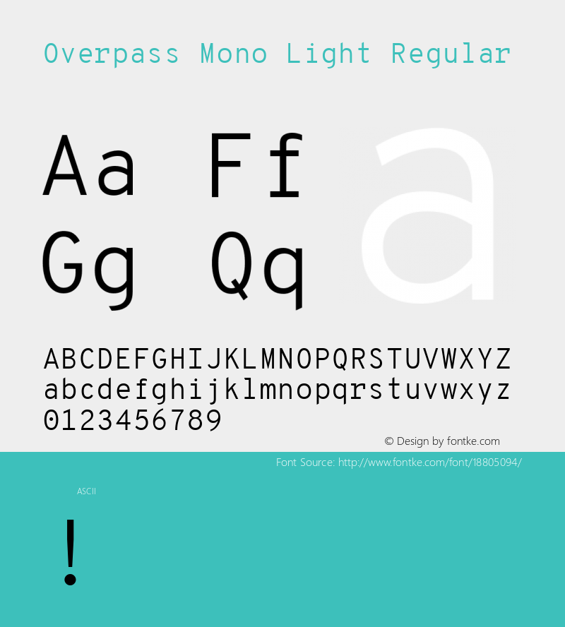 Overpass Mono Light Regular Version 1.000;DELV;Overpass; ttfautohint (v1.4.1)图片样张