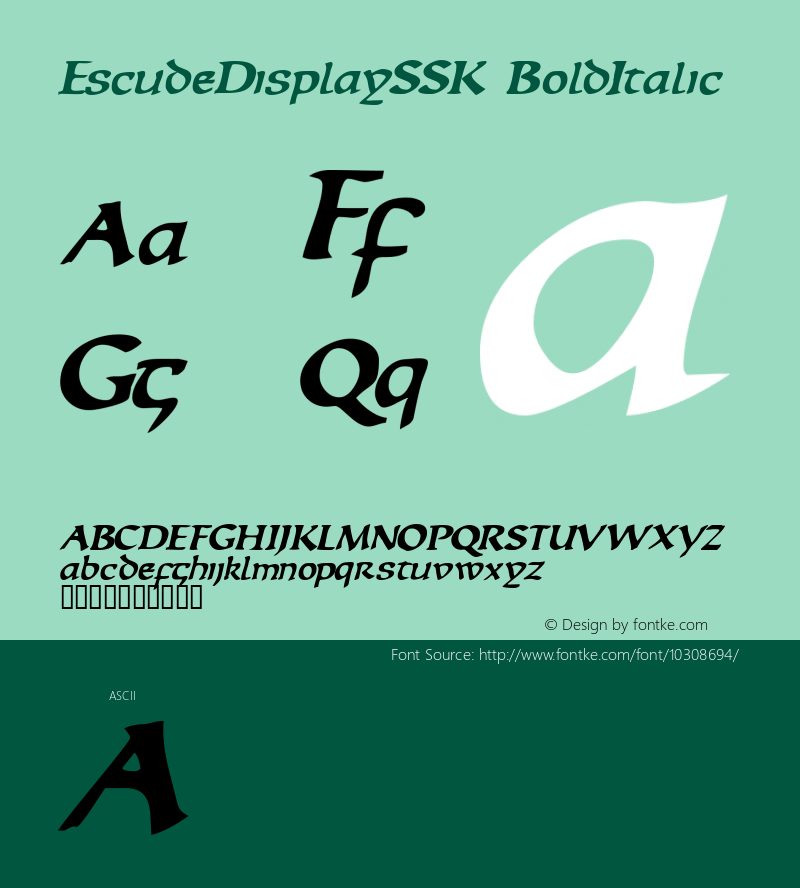 EscudeDisplaySSK BoldItalic Macromedia Fontographer 4.1 8/11/95图片样张