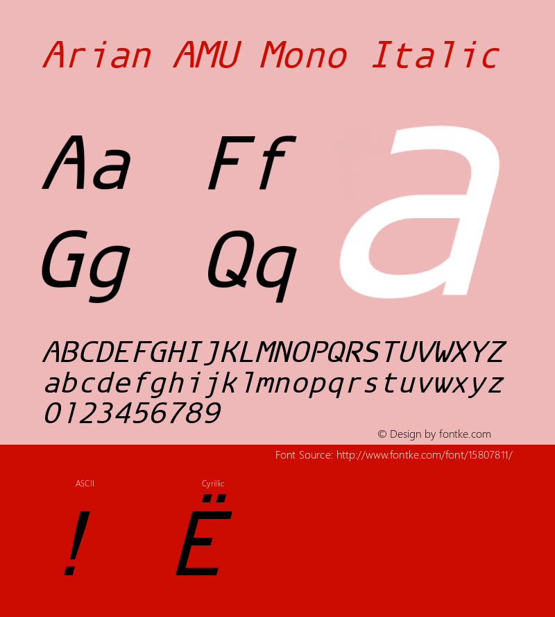 Arian AMU Mono Italic Version 3.001 1999; ttfautohint (v1.4.1)图片样张