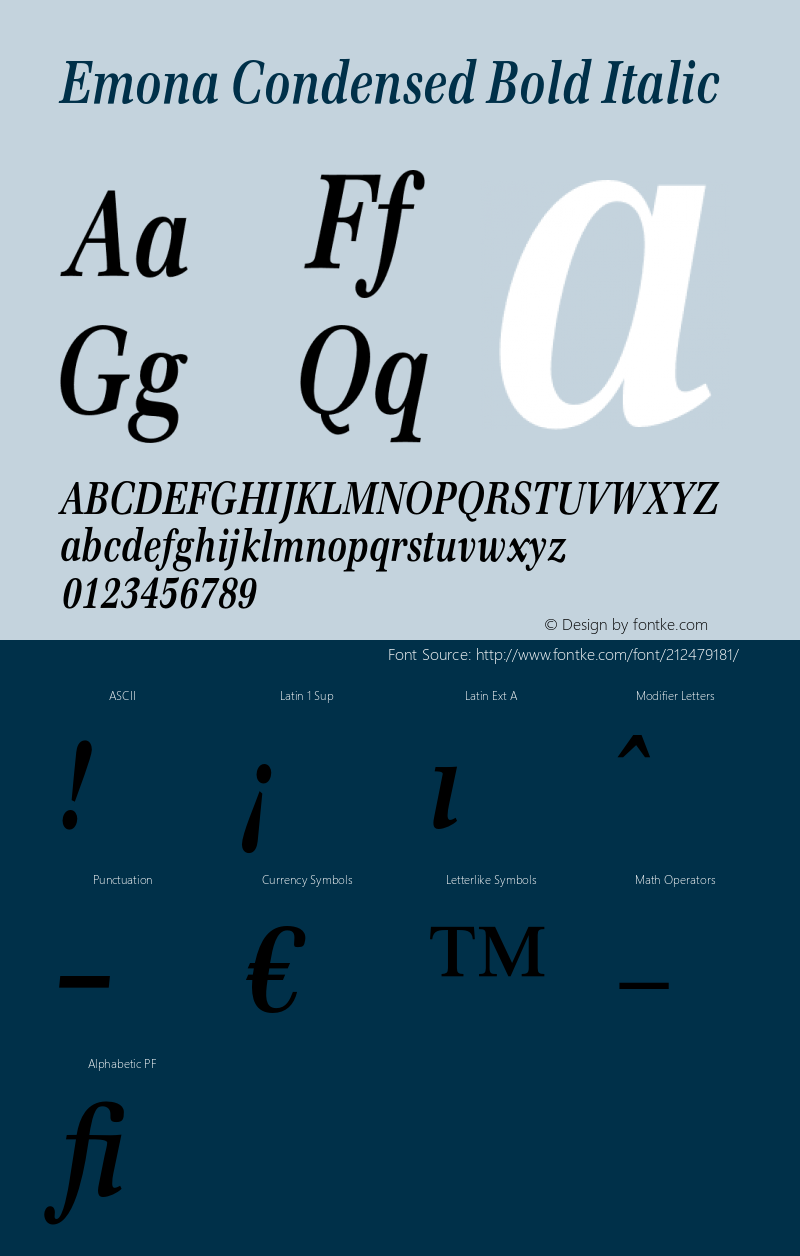 Emona Condensed Bold Italic Version 1.00图片样张