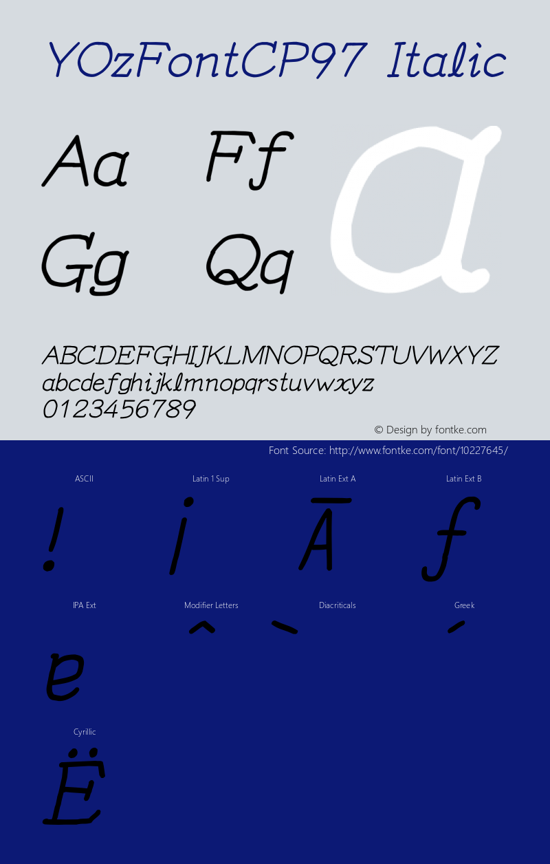 YOzFontCP97 Italic Version 12.12图片样张