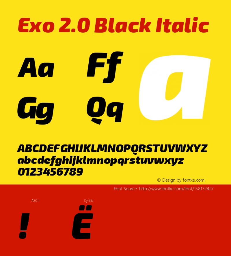 Exo 2.0 Black Italic Version 1.001;PS 001.001;hotconv 1.0.70;makeotf.lib2.5.58329; ttfautohint (v1.4.1)图片样张