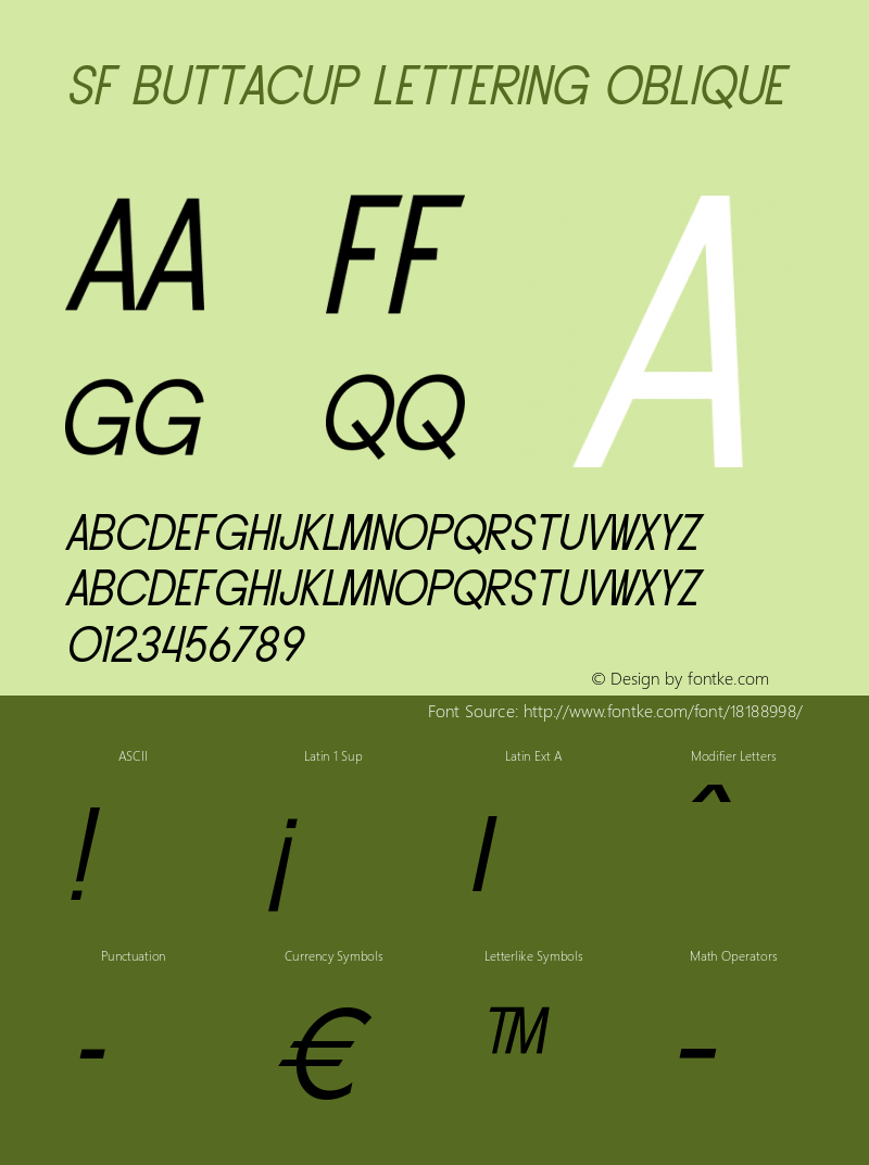 SF Buttacup Lettering Oblique Version ver 1.0; 2000. Freew图片样张