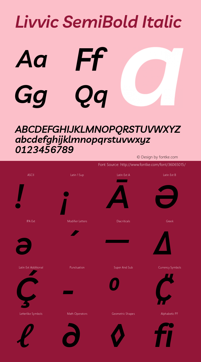 Livvic SemiBold Italic Version 1.000; ttfautohint (v1.8.2)图片样张