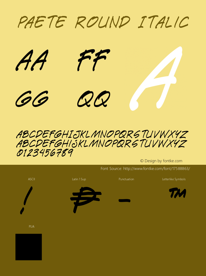 Paete Round Italic Macromedia Fontographer 4.1 10/18/2005图片样张