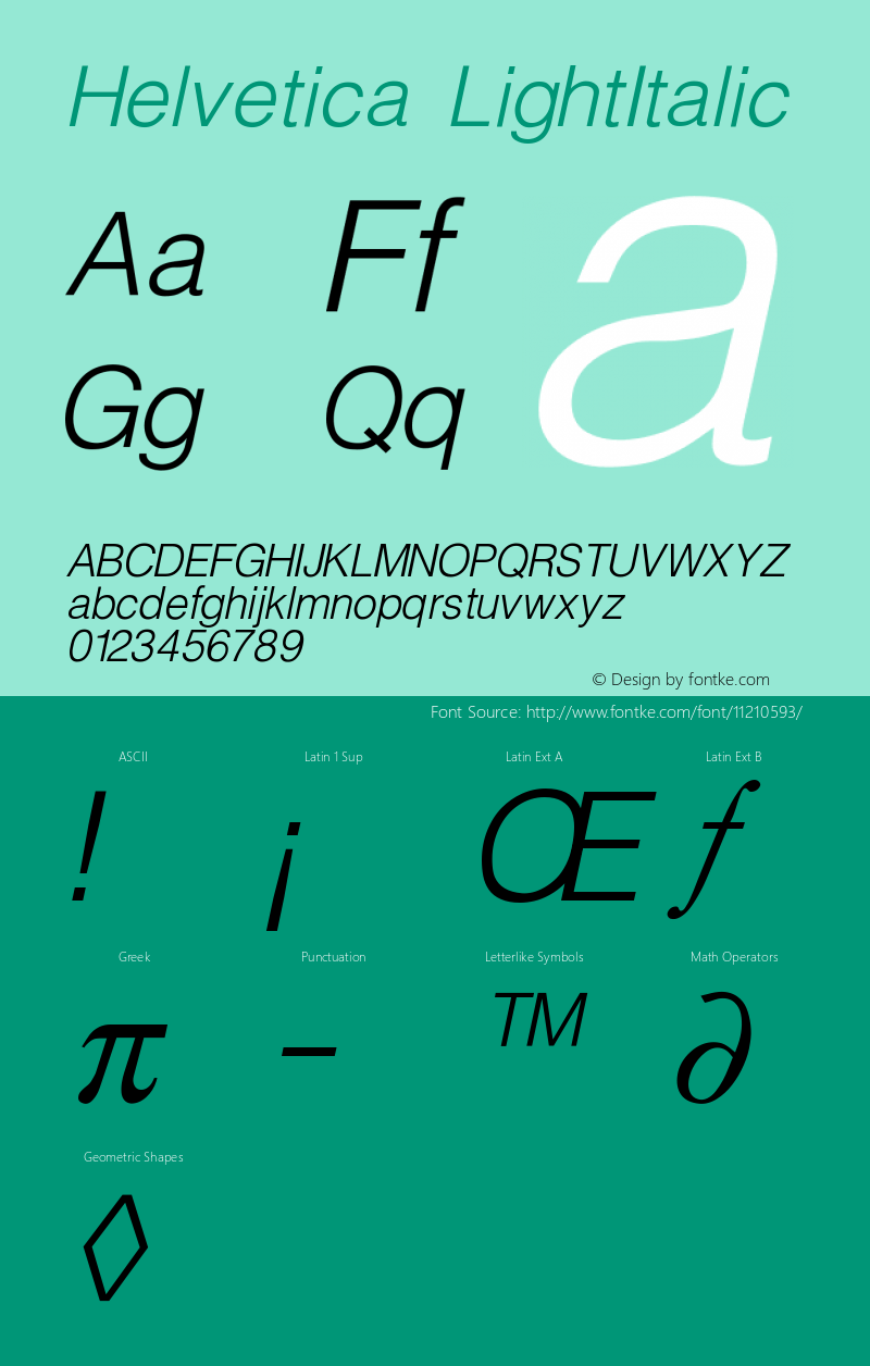 Helvetica LightItalic Version 1.000图片样张