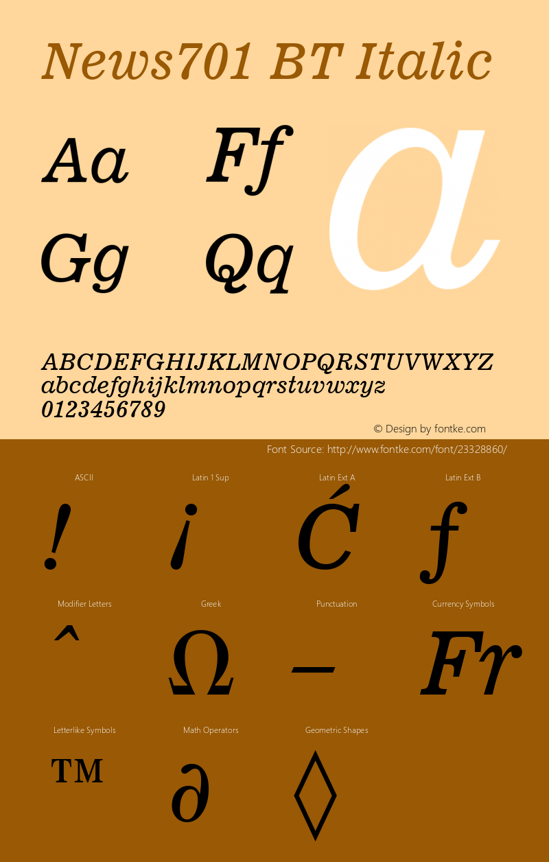 News 701 Italic BT Version 2.1图片样张