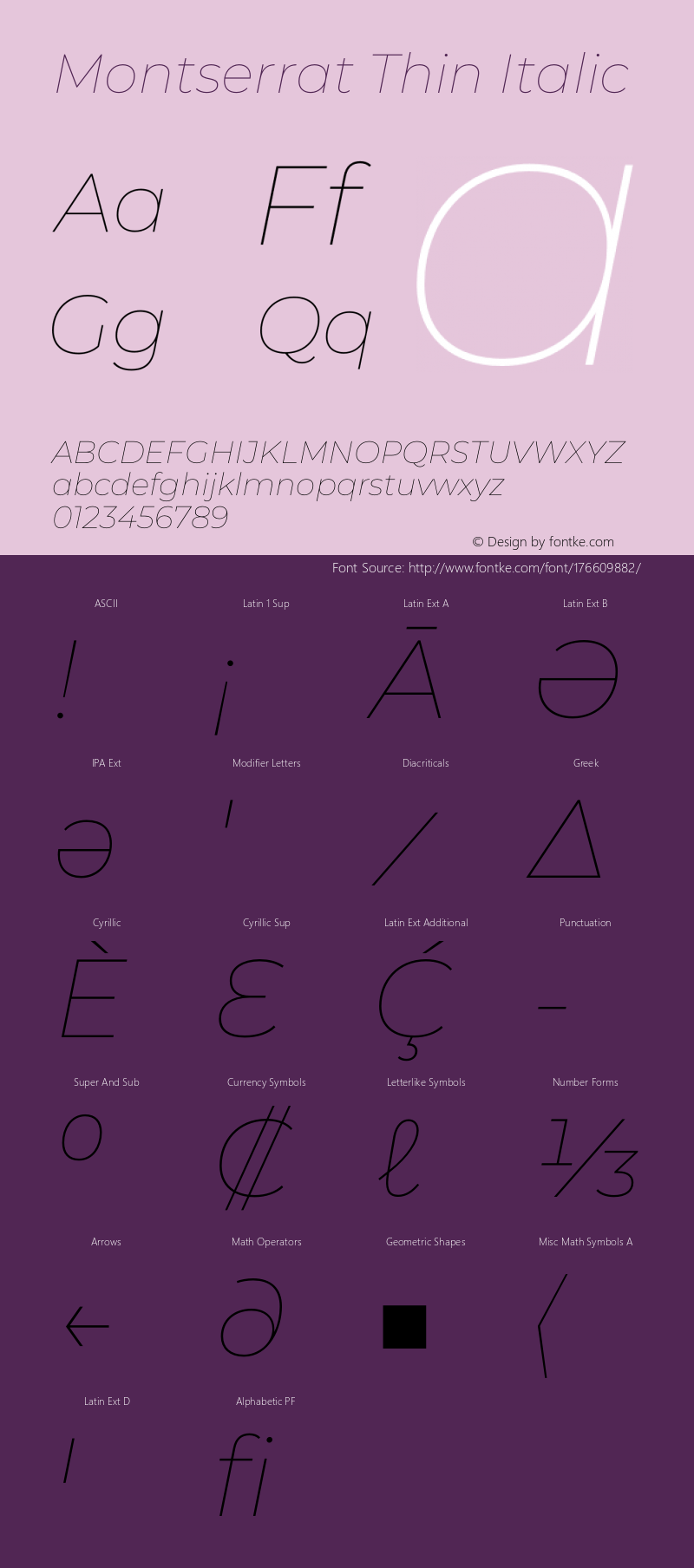 Montserrat Thin Italic Version 8.000图片样张