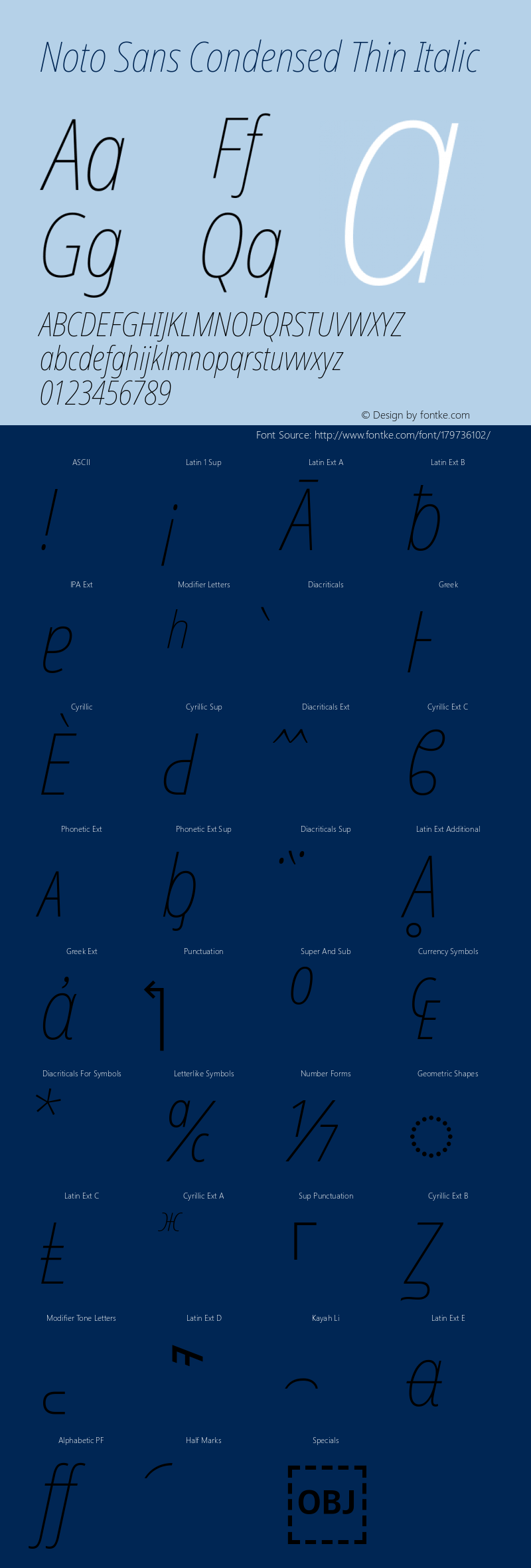 Noto Sans Condensed Thin Italic Version 2.003图片样张