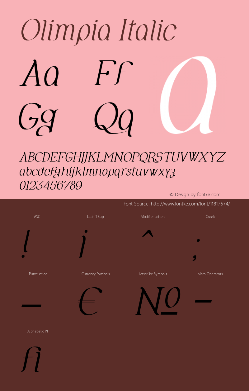 Olimpia Italic Version 1.00 July 13, 2012, initial release图片样张