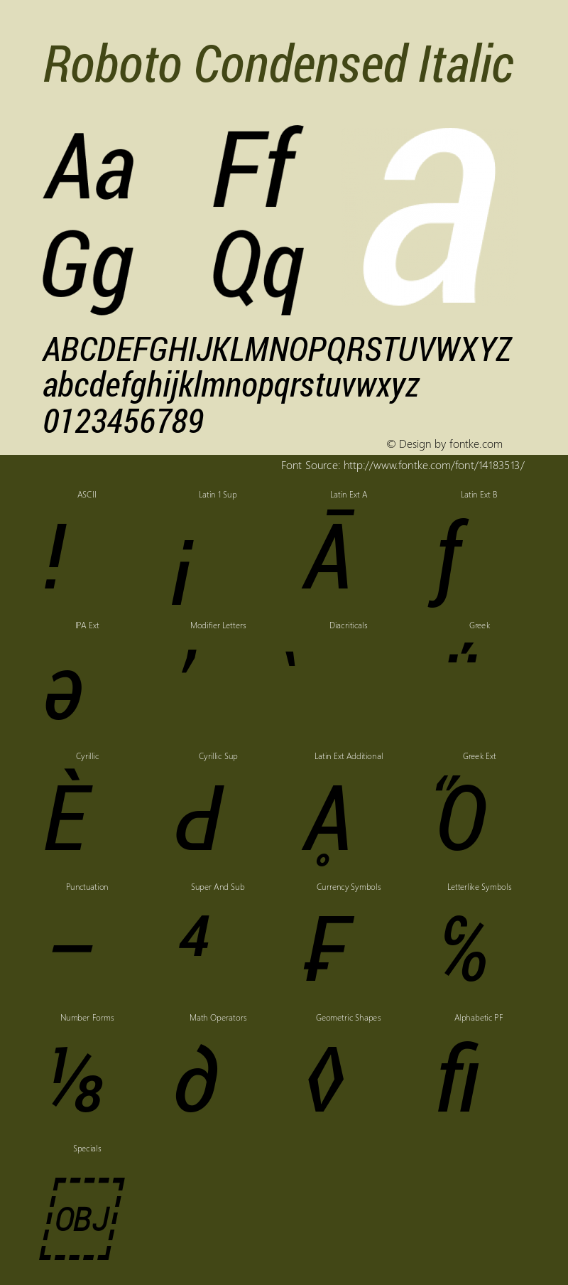 Roboto Condensed Italic Version 1.100141; 2013图片样张