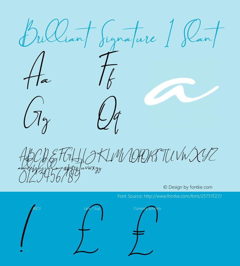 Brilliant Signature 1 Slant Version 1.00;April 23, 2018;FontCreator 11.5.0.2427 64-bit图片样张