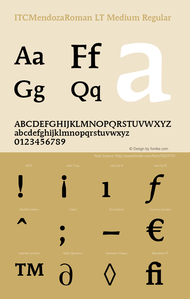 ITC Mendoza Roman LT Medium Version 6.1; 2002图片样张