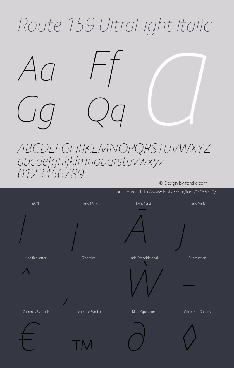 Route 159 UltraLight Italic Version 1.100;PS 001.100;hotconv 1.0.88;makeotf.lib2.5.64775图片样张