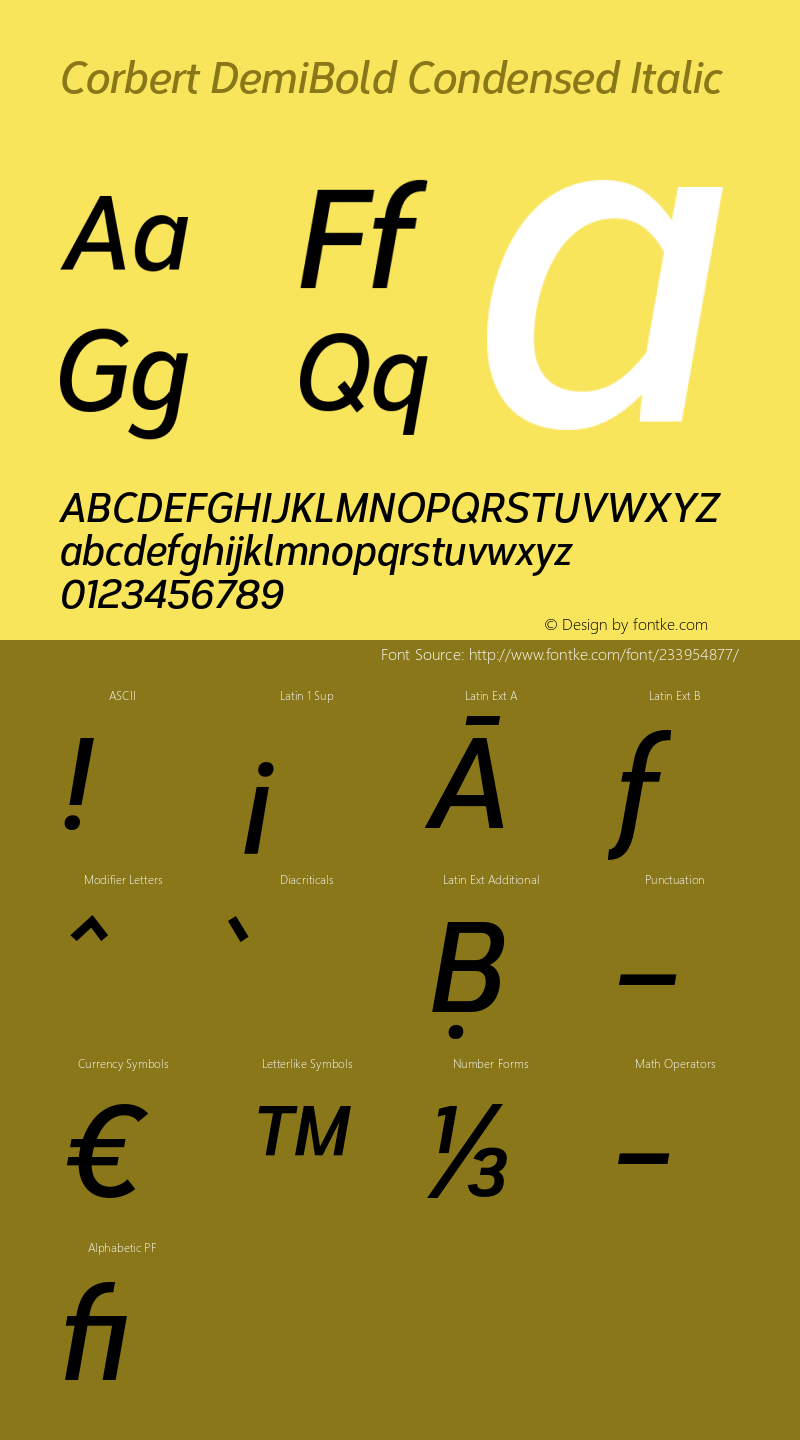 Corbert DemiBold Condensed Italic Version 002.001 March 2020图片样张