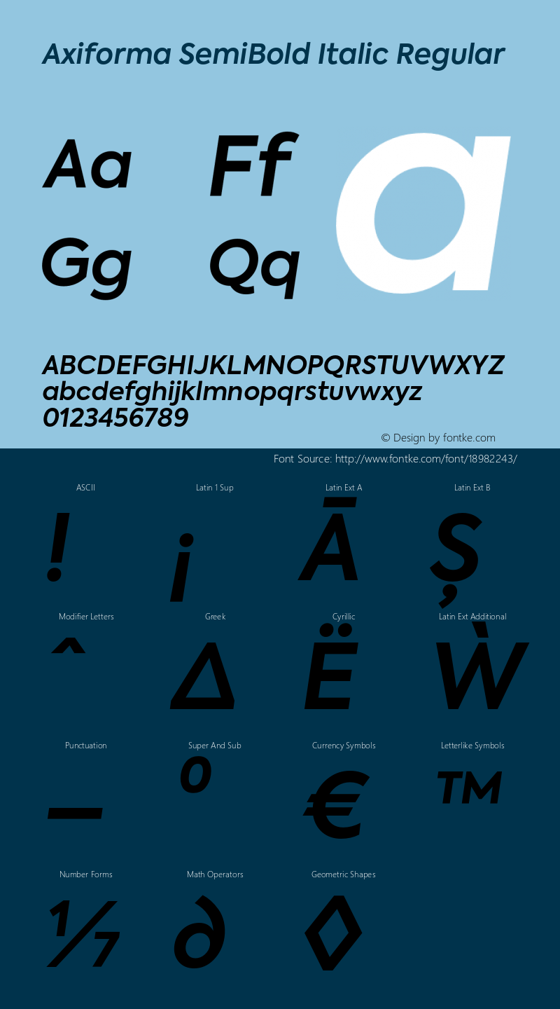 Axiforma SemiBold Italic Regular Version 1.001;PS 001.001;hotconv 1.0.88;makeotf.lib2.5.64775图片样张