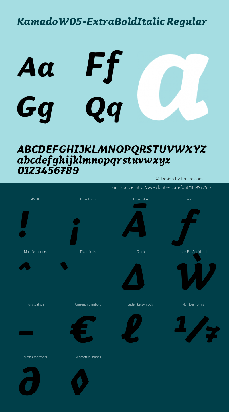 Kamado W05 ExtraBold Italic Version 1.00图片样张