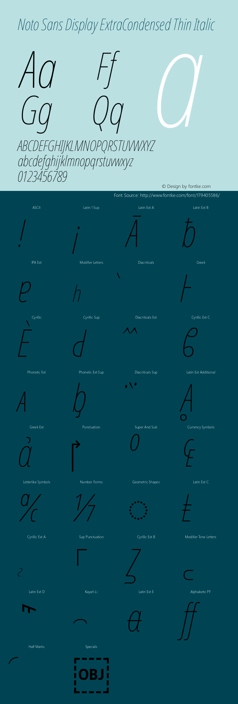 Noto Sans Display ExtraCondensed Thin Italic Version 2.005图片样张