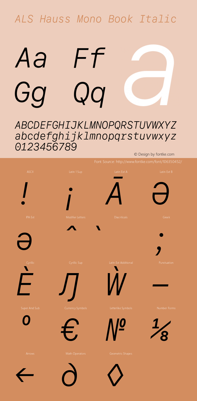 ALS Hauss Mono Book Italic Version 1.300;hotconv 1.0.109;makeotfexe 2.5.65596图片样张