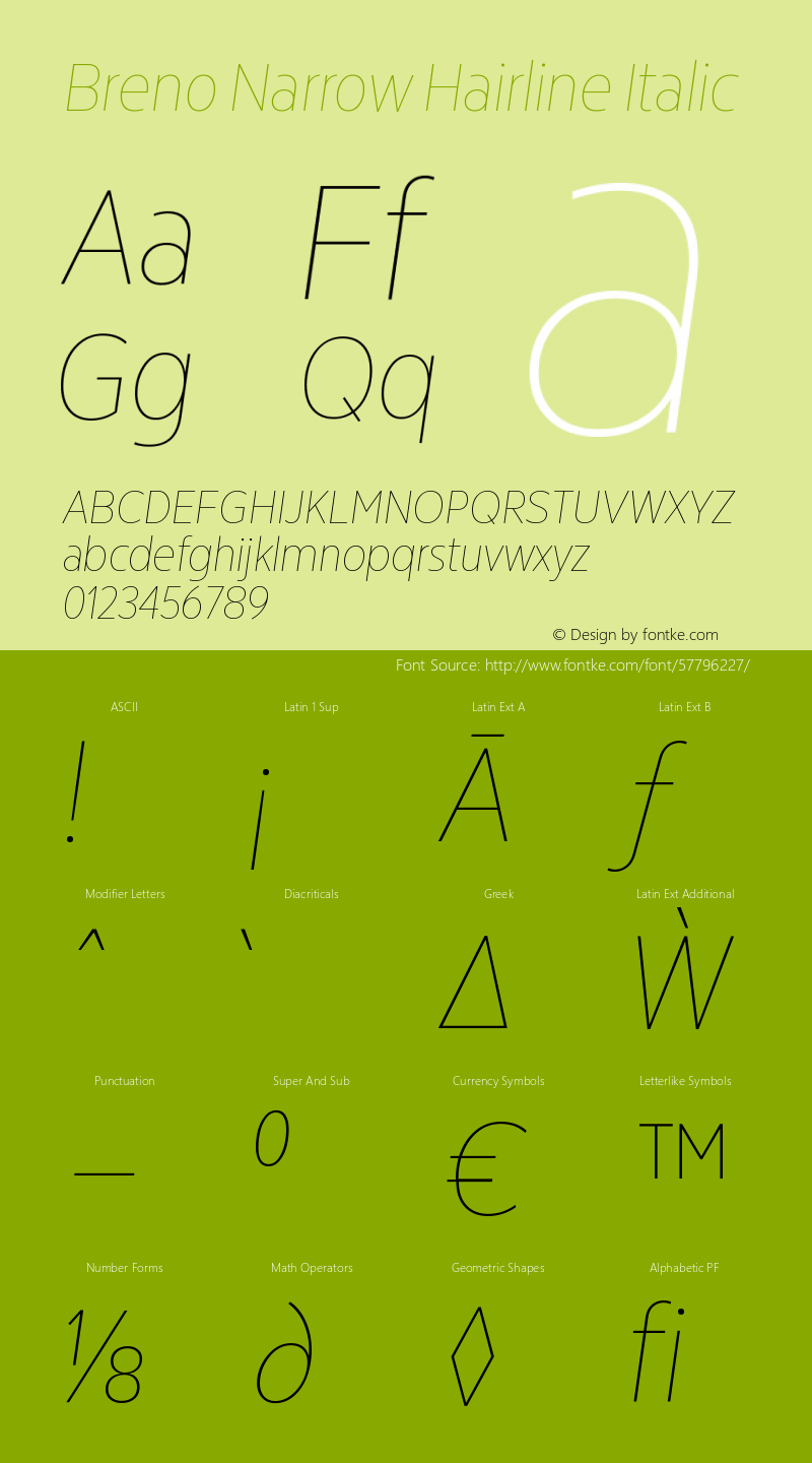 Breno Narrow Hairline Italic Version 1.002;PS 001.002;hotconv 1.0.88;makeotf.lib2.5.64775图片样张