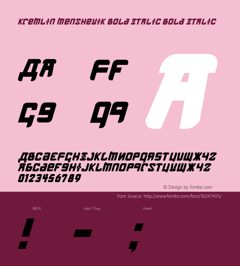 Kremlin Menshevik Bold Italic Bold Italic Version 1.00 January 12, 2008, initial release图片样张