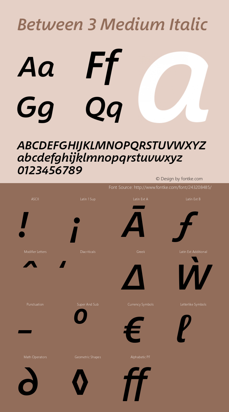 Between 3 Medium Italic Version 1.00图片样张