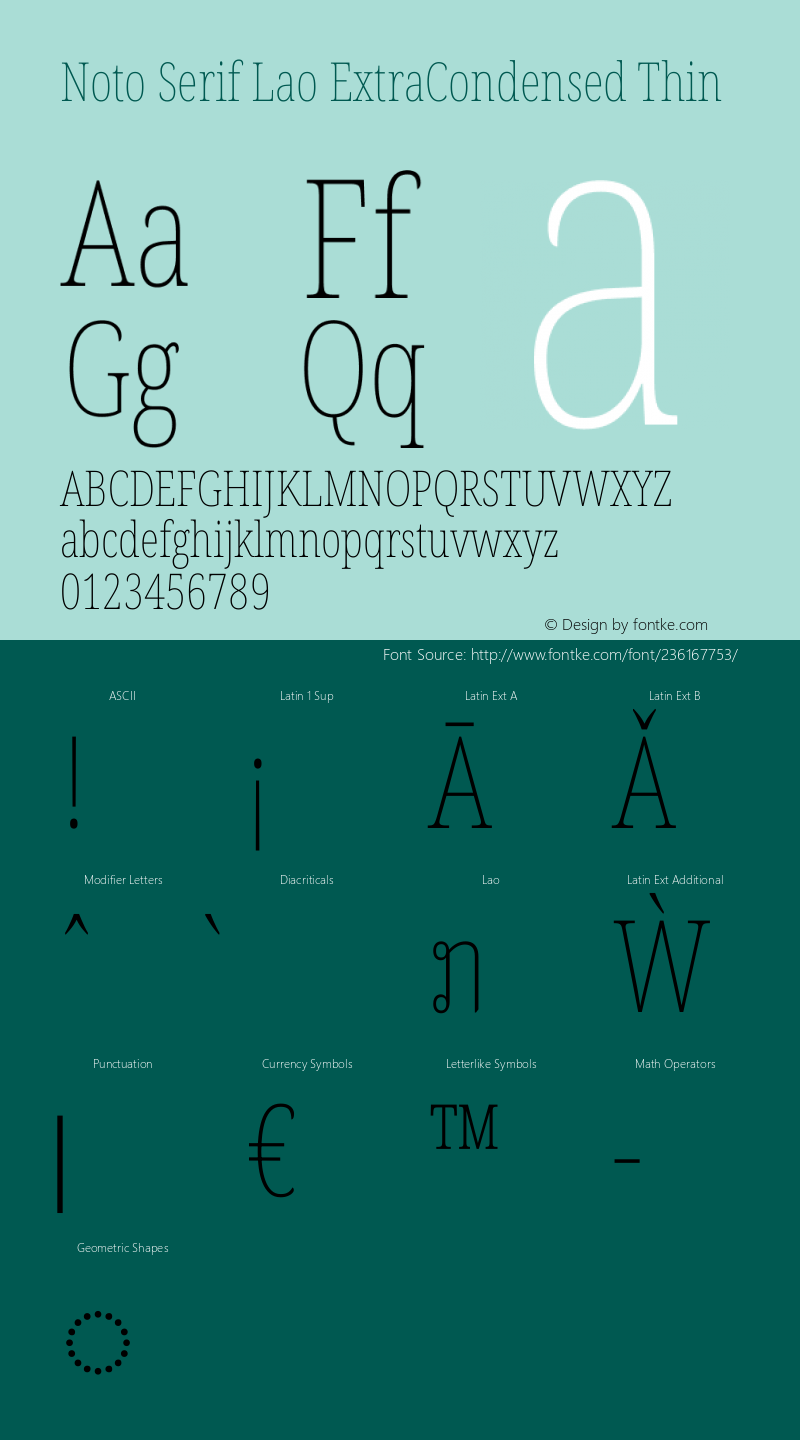 Noto Serif Lao ExtraCondensed Thin Version 2.002图片样张