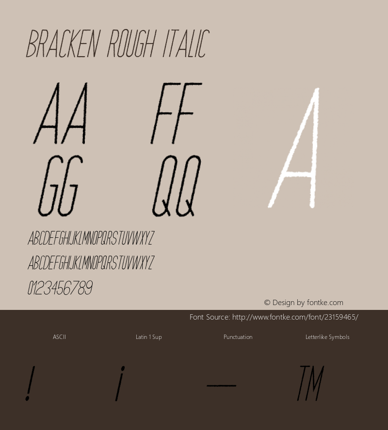 Bracken Rough Italic Version 1.000;PS 001.000;hotconv 1.0.88;makeotf.lib2.5.64775图片样张