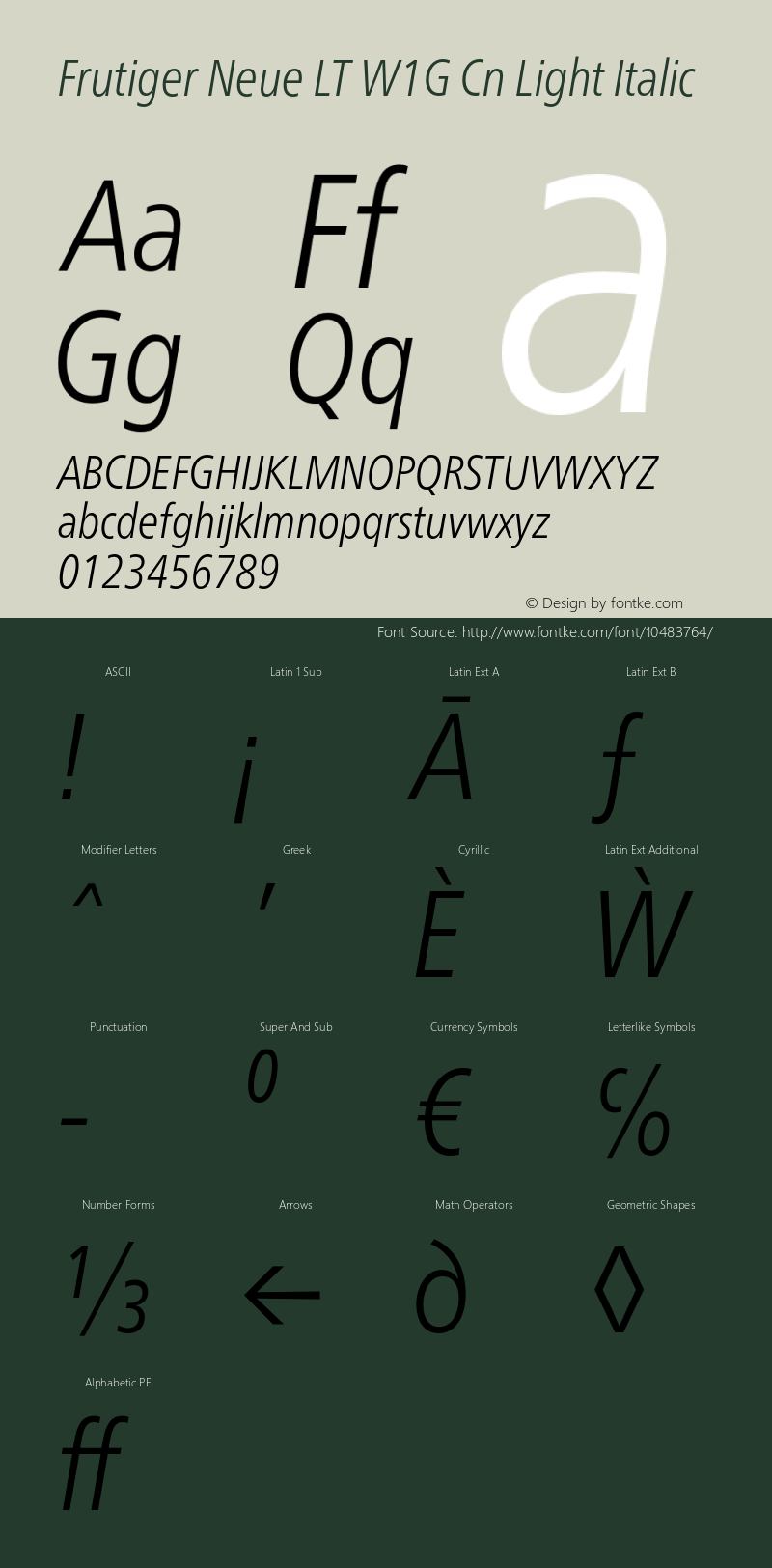 Frutiger Neue LT W1G Cn Light Italic Version 1.00图片样张