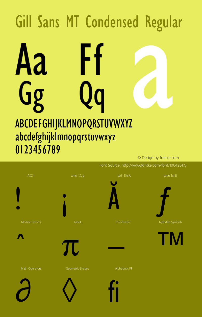 Gill Sans MT Condensed Regular Version 1.01图片样张