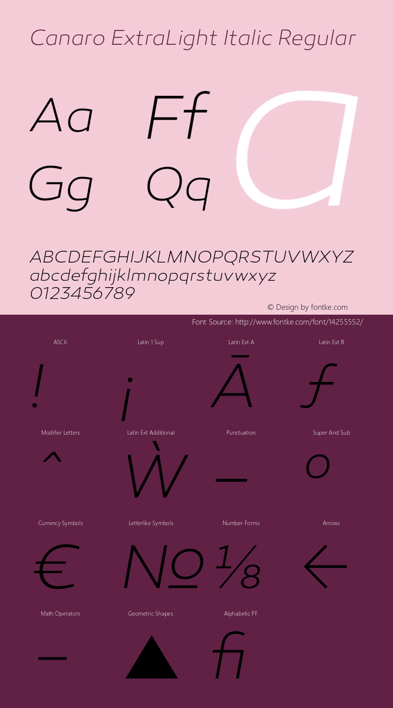 Canaro ExtraLight Italic Regular Version 1.000;PS 001.000;hotconv 1.0.70;makeotf.lib2.5.58329图片样张