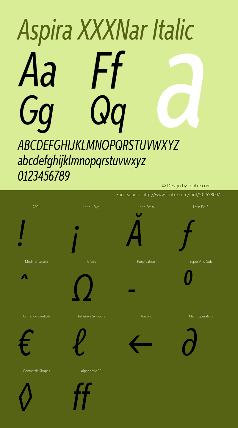 Aspira XXXNar Italic Version 1.05          UltraPrecision Font图片样张