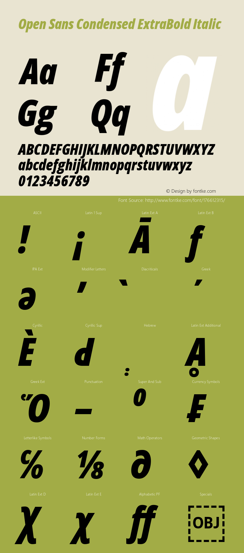 Open Sans Condensed ExtraBold Italic Version 3.000; ttfautohint (v1.8.3)图片样张