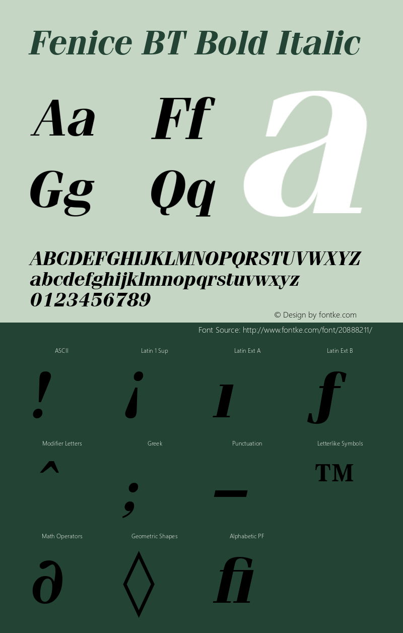 Fenice Bold Italic BT spoyal2tt v1.45图片样张