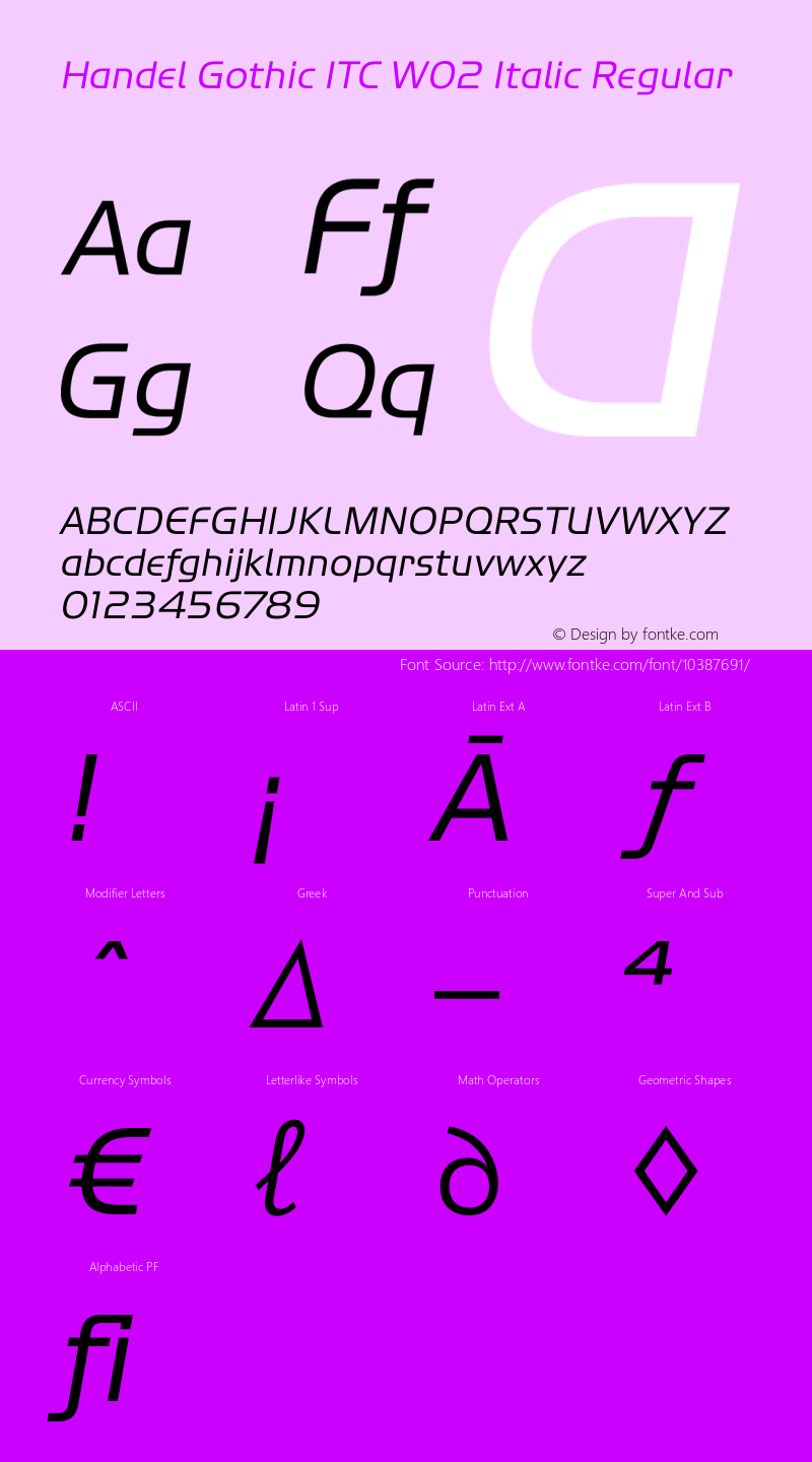 Handel Gothic ITC W02 Italic Regular Version 1.00图片样张