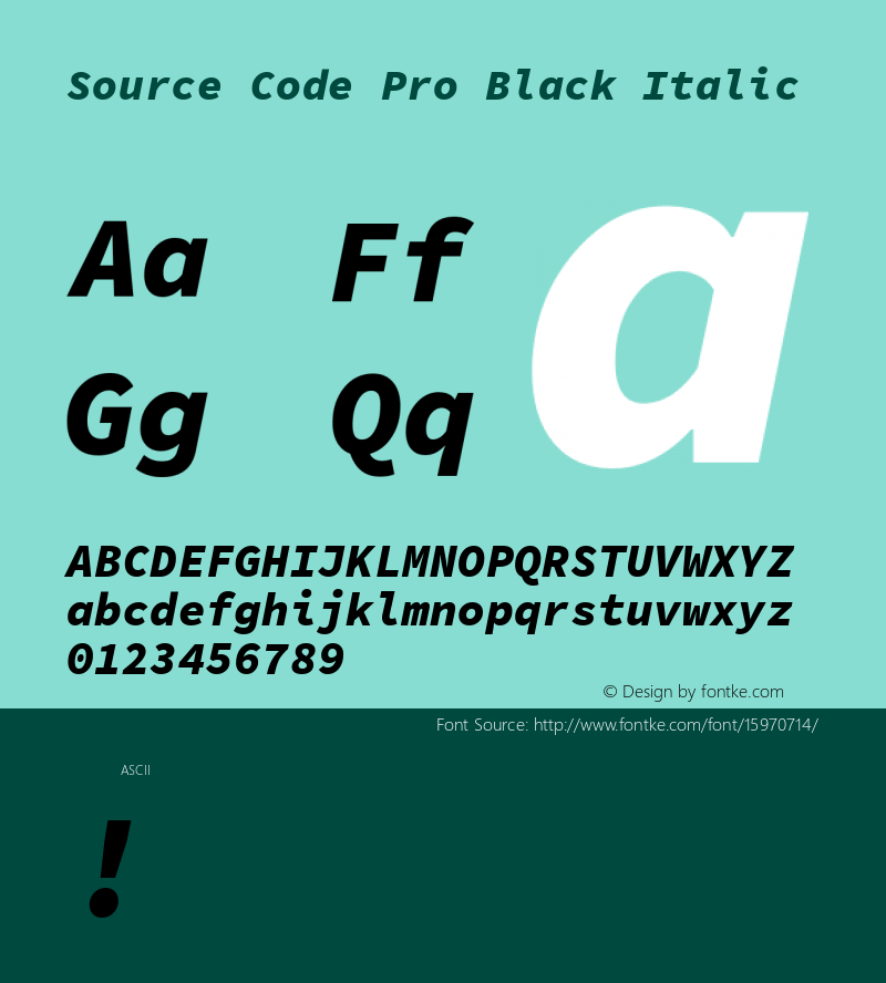 Source Code Pro Black Italic Version 1.030;PS 1.0;hotconv 1.0.84;makeotf.lib2.5.63406; ttfautohint (v1.4.1)图片样张