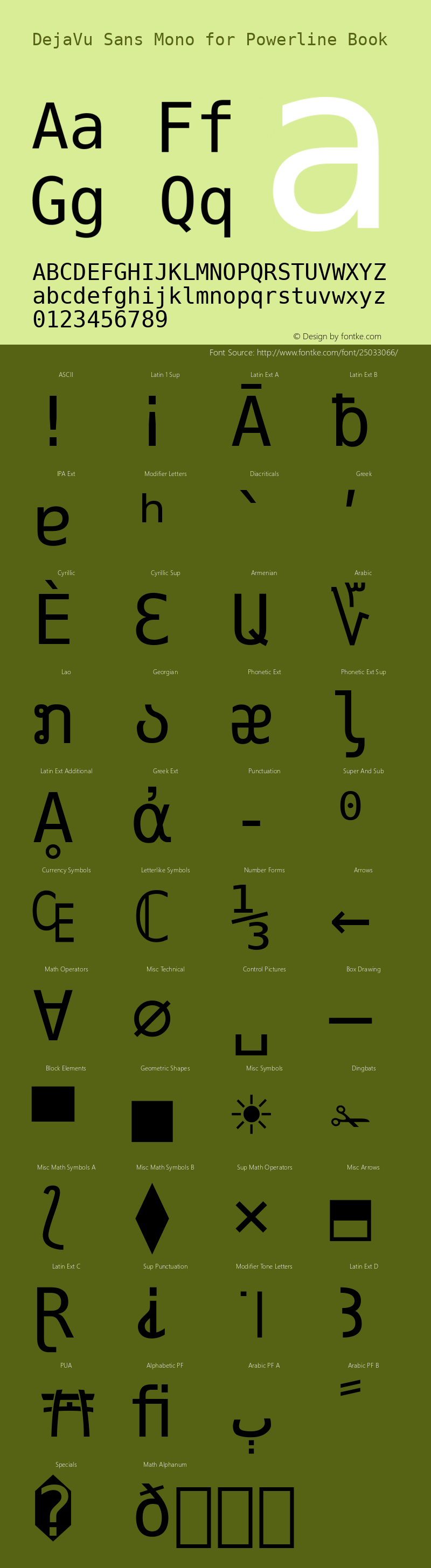 DejaVu Sans Mono for Powerline Nerd Font Plus Font Awesome Plus Octicons Plus Pomicons Windows Compatible Version 2.33图片样张