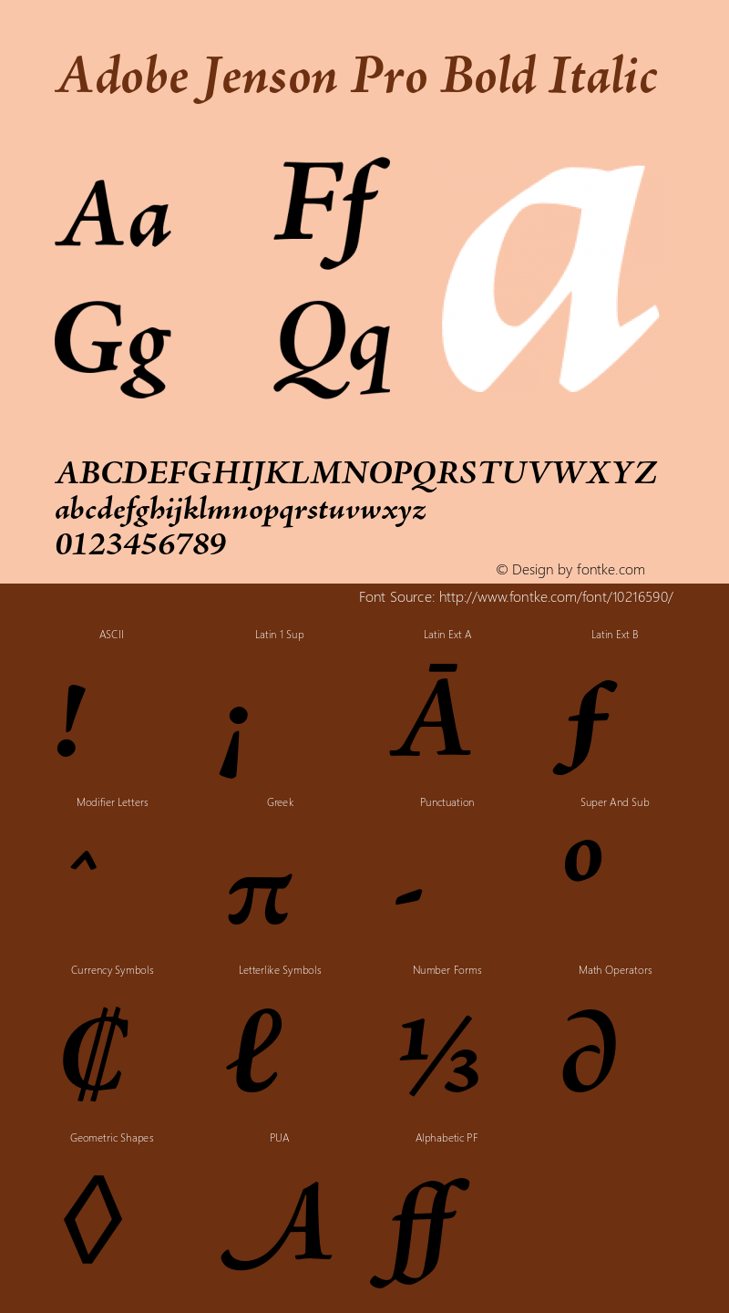 Adobe Jenson Pro Bold Italic Version 2.025;PS 2.000;hotconv 1.0.51;makeotf.lib2.0.18671图片样张