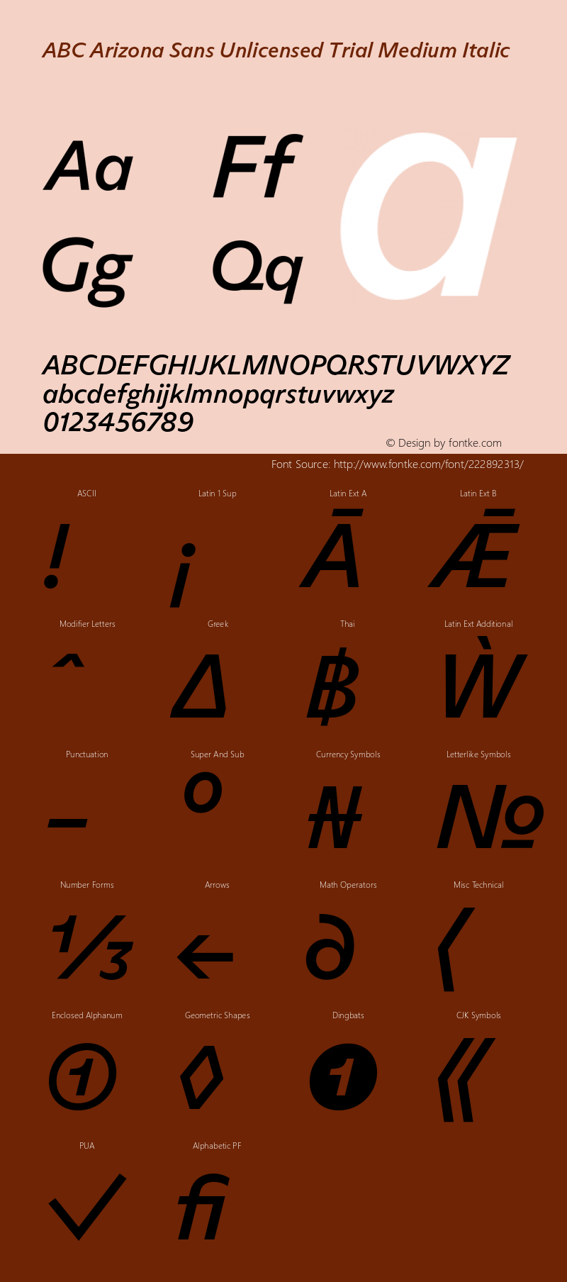 ABC Arizona Sans Unlicensed Trial Medium Italic Version 1.000;Unlicensed Trial图片样张