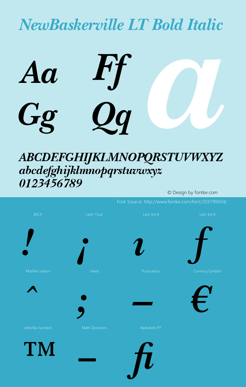 ITC New Baskerville LT Bold Italic Version 1.30; 2005图片样张