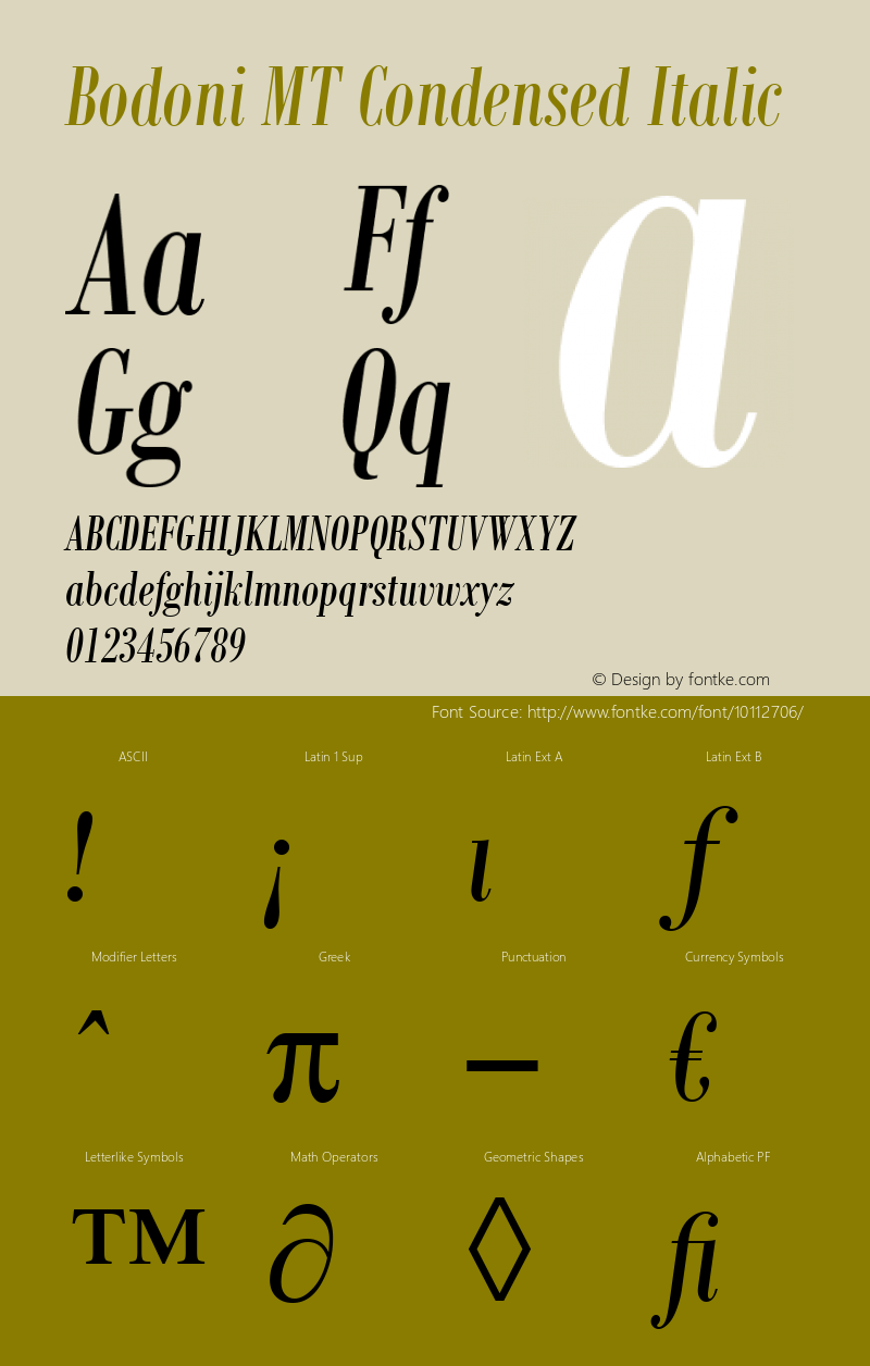 Bodoni MT Condensed Italic Version 2.10图片样张