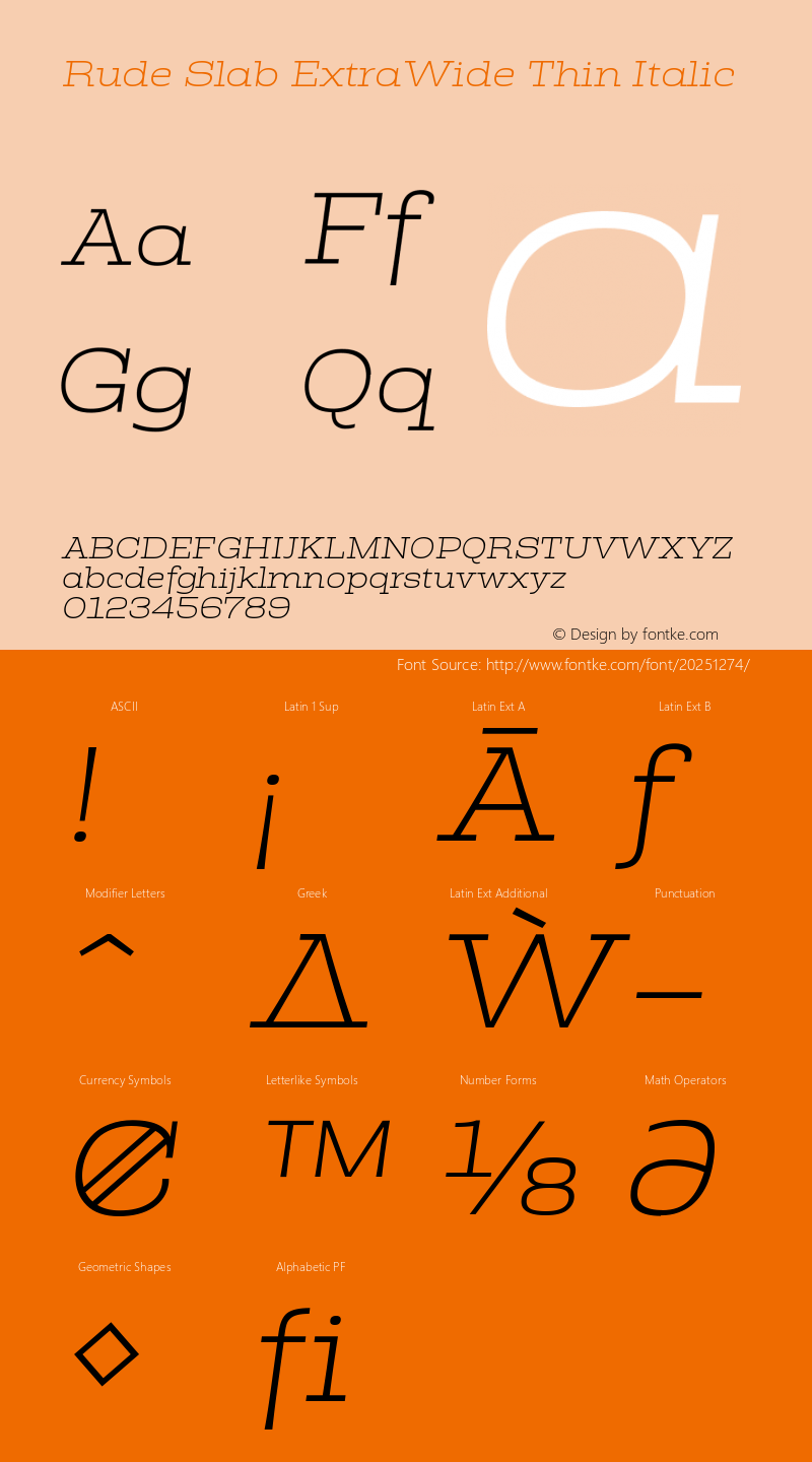 Rude Slab ExtraWide Thin Italic Version 1.000图片样张