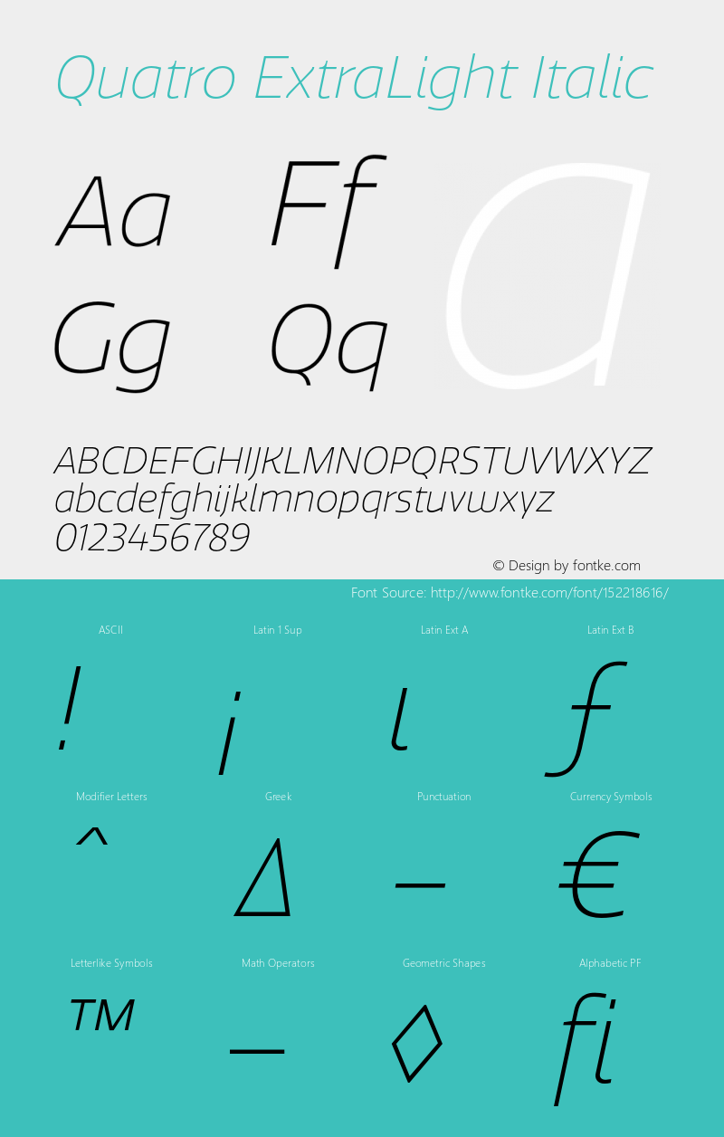 Quatro-ExtraLightItalic Version 1.30图片样张