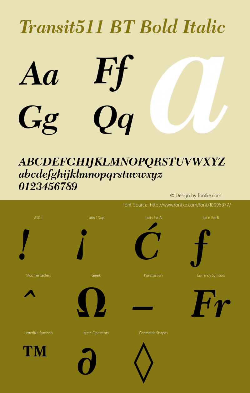 Transit511 BT Bold Italic Version 2.001 mfgpctt 4.4图片样张