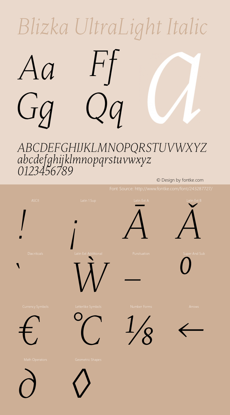 Blizka UltraLight Italic Version 1.000;hotconv 1.0.109;makeotfexe 2.5.65596图片样张