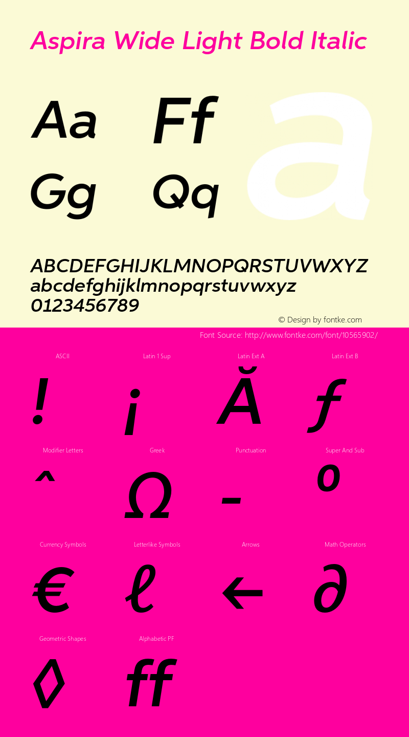 Aspira Wide Light Bold Italic Version 1.05          UltraPrecision Font图片样张