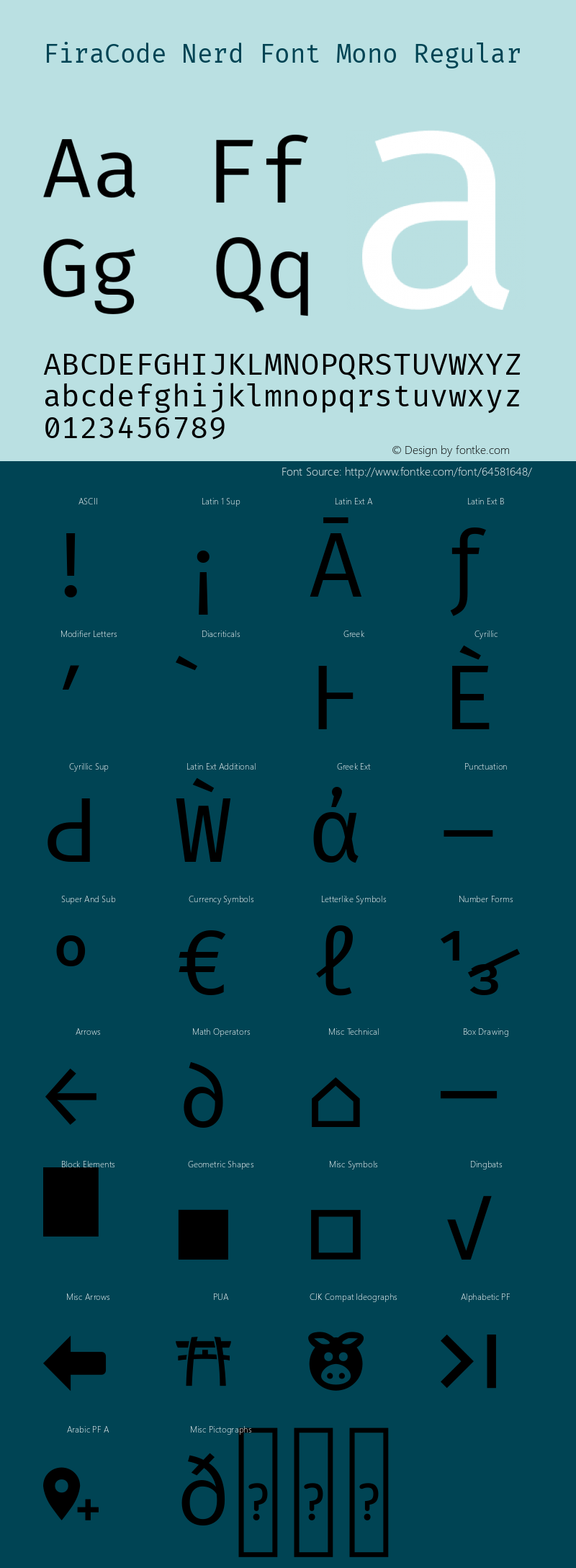 Fira Code Regular Nerd Font Complete Mono Version 1.206图片样张