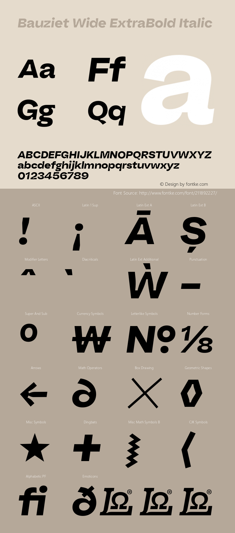 Bauziet Wide ExtraBold Italic Version 1.000;hotconv 1.0.109;makeotfexe 2.5.65596图片样张